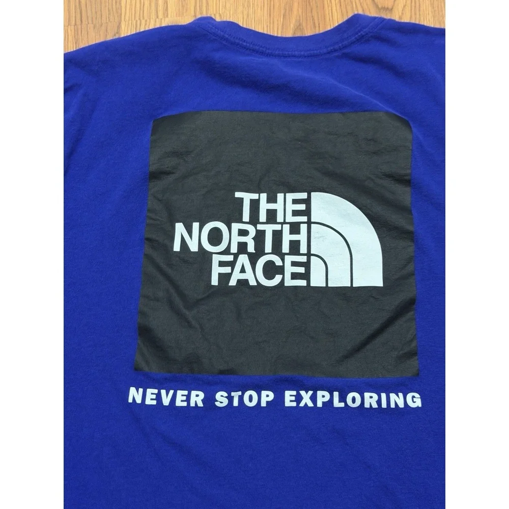 The North Face Box NSE Shirt Mens Large Blue Back Graphic Never Stop Exploring